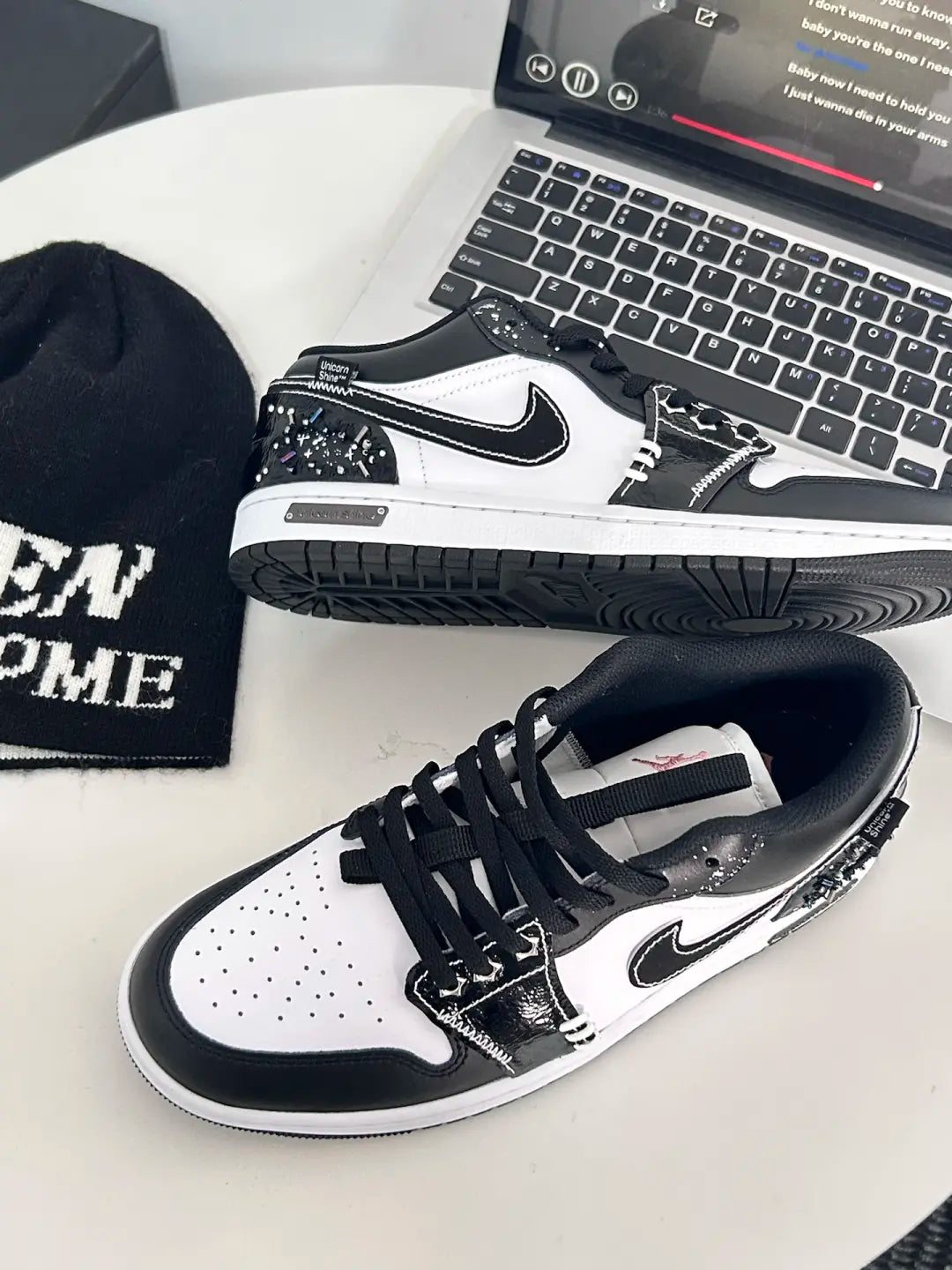 [Custom Sparkling Starlight] Jordan Air Jordan 1 Low Top Unisex Skateboarding Shoes