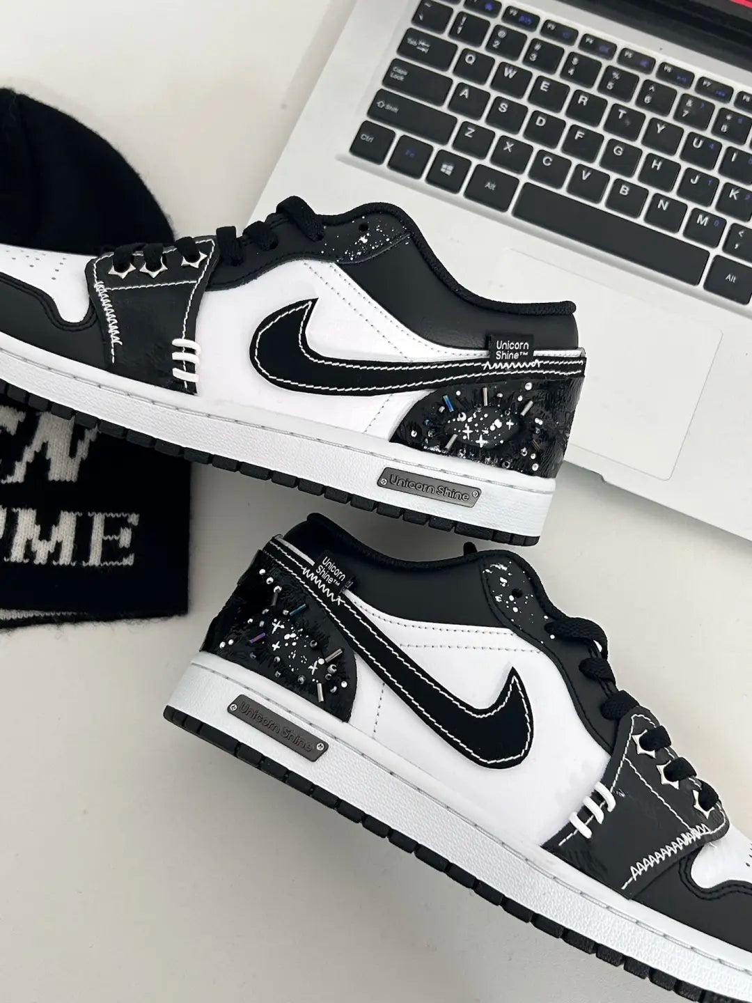 [Custom Sparkling Starlight] Jordan Air Jordan 1 Low Top Unisex Skateboarding Shoes