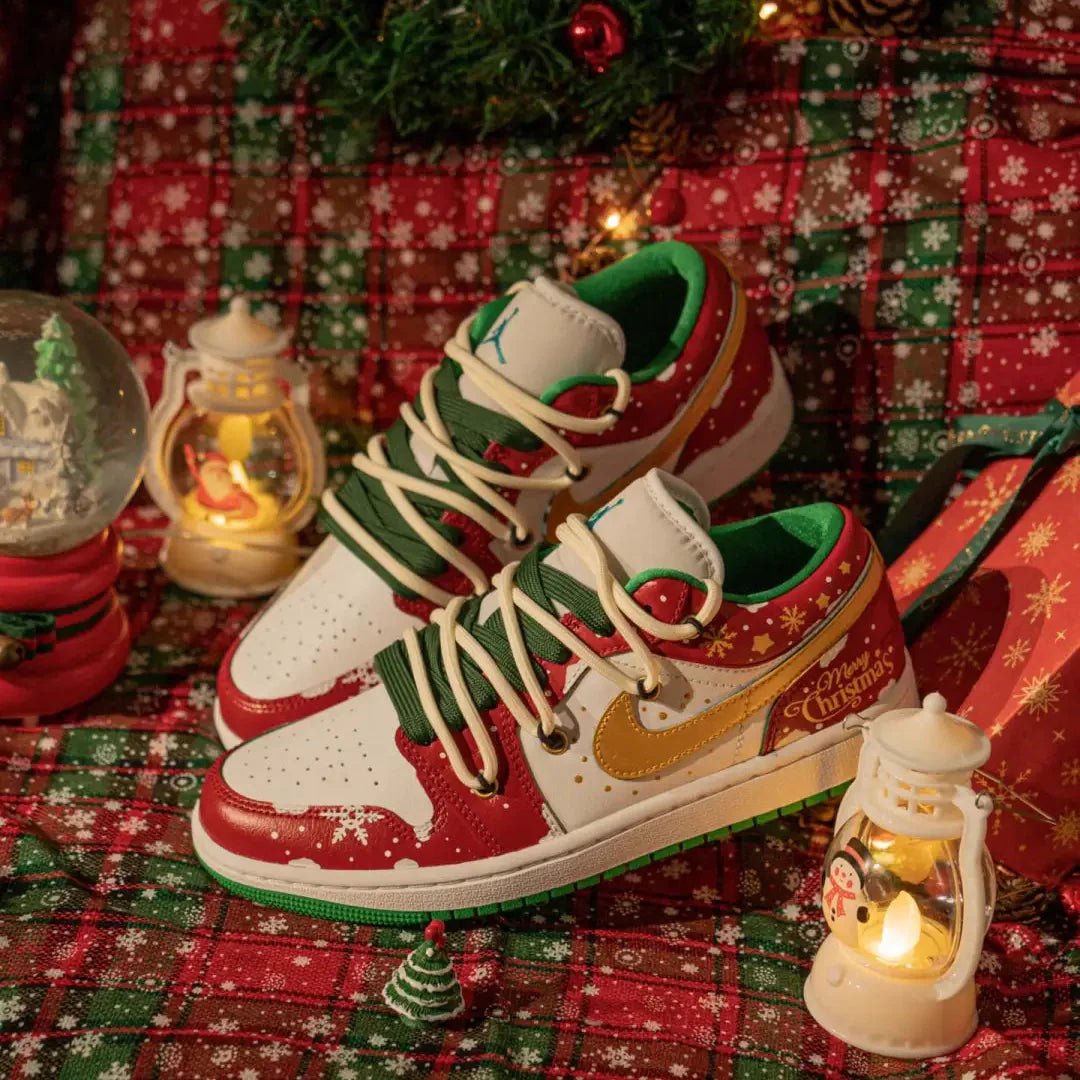 [Custom Christmas Snow Night] Air Jordan 1 Skateboarding Shoes Unisex Low-top