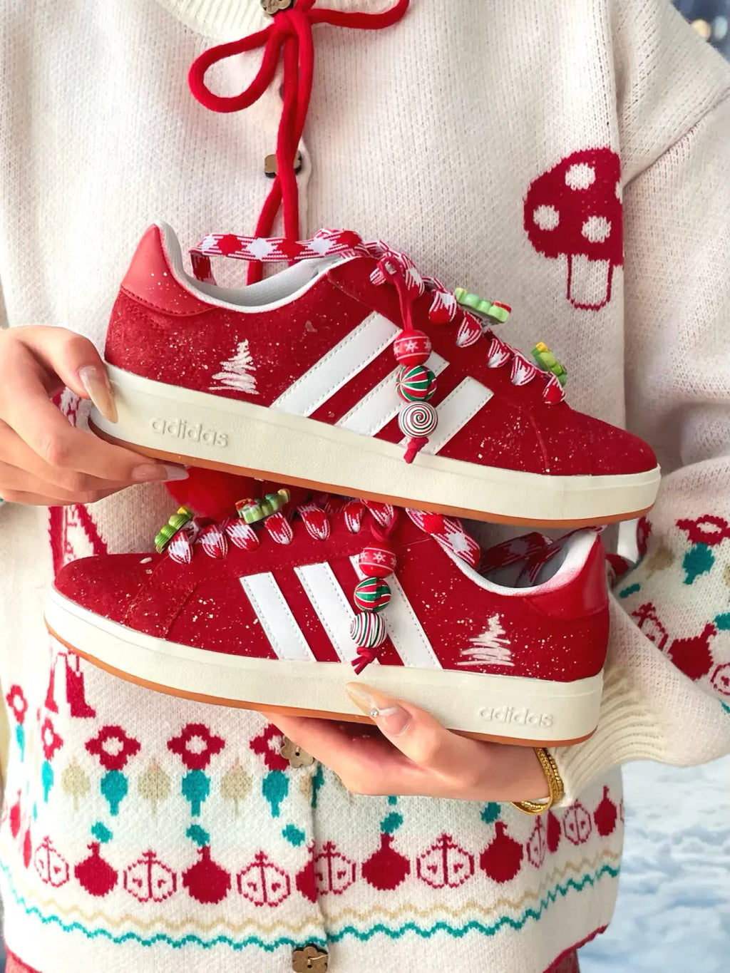 [Custom Velvet Crimson] Grand Court Base 00s Low Top Skate Shoes Unisex Christmas Collection
