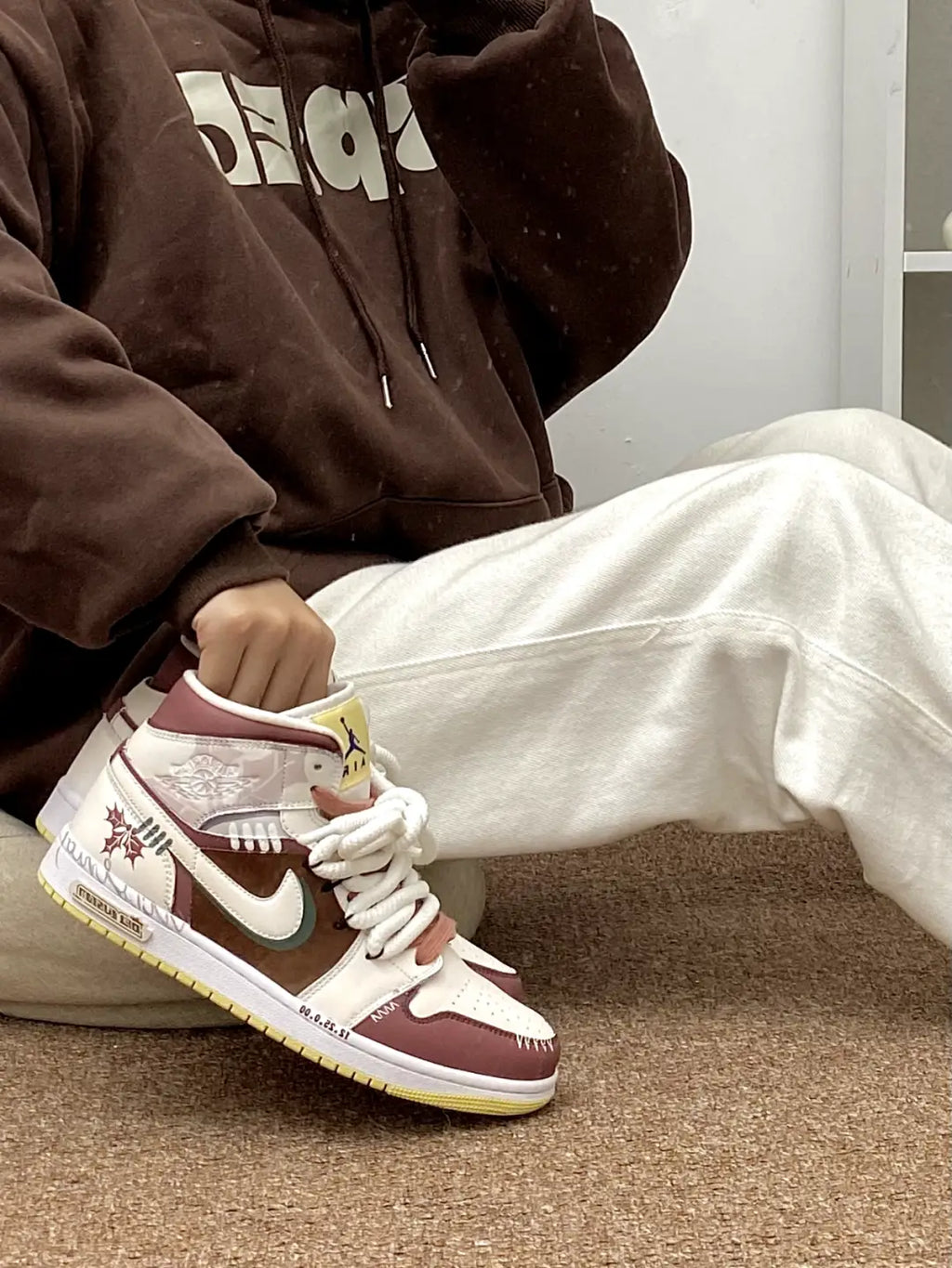 [Custom Winter Wish] Air Jordan 1 Mid - Top Skateboarding Shoes Unisex