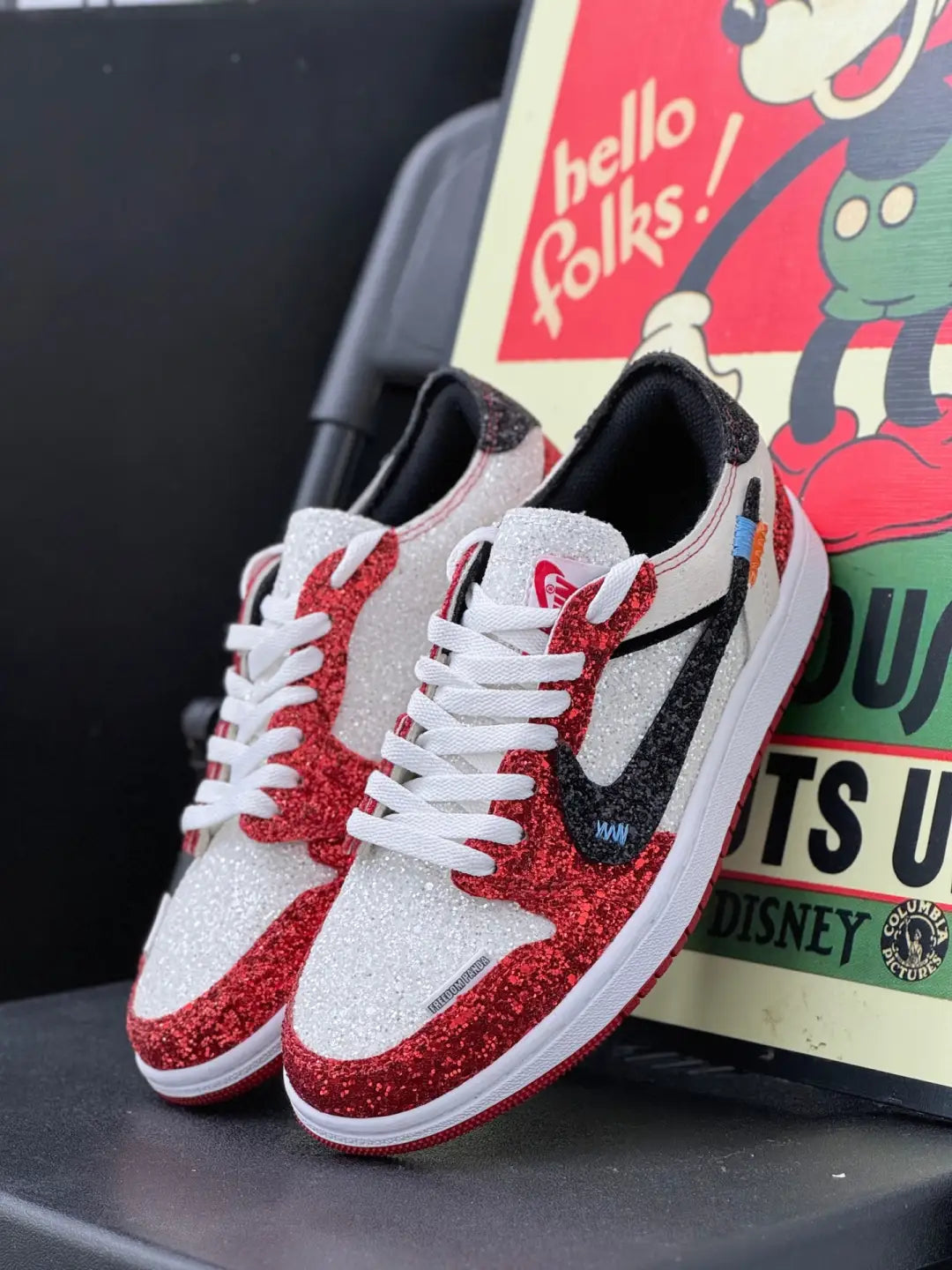 [Custom Black&Red - Full Diamond] Jordan Air Jordan 1 Low Top Men's Skateboarding Shoes