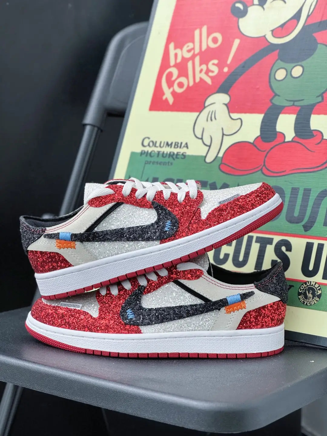 [Custom Black&Red - Full Diamond] Jordan Air Jordan 1 Low Top Men's Skateboarding Shoes