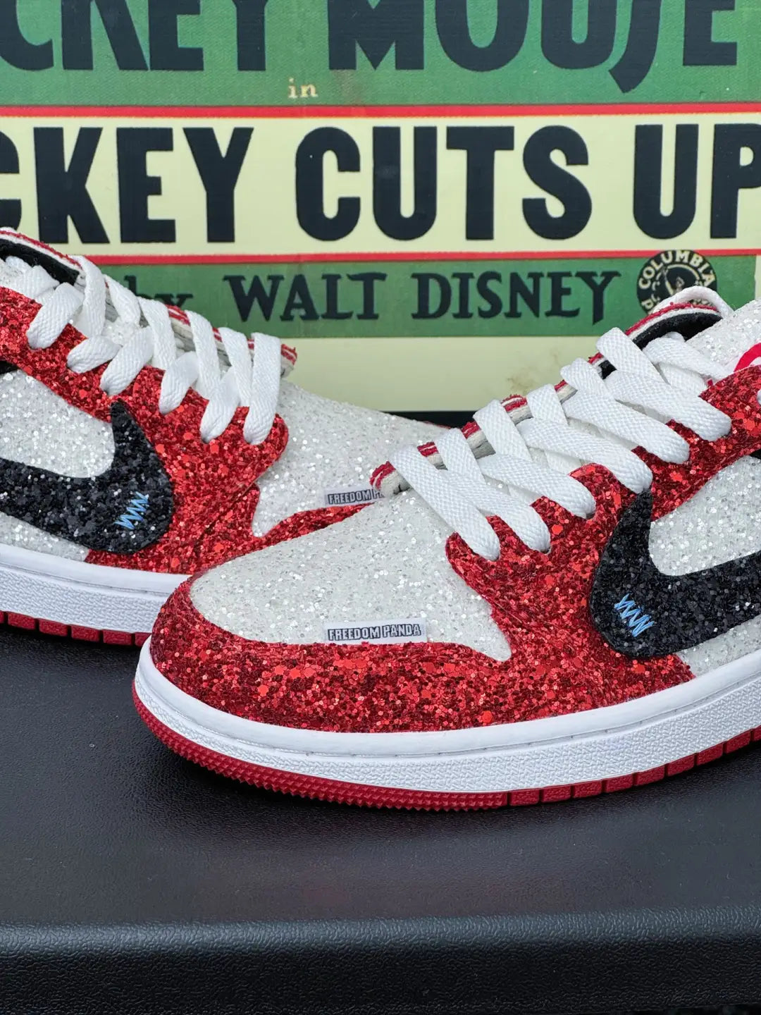 [Custom Black&Red - Full Diamond] Jordan Air Jordan 1 Low Top Men's Skateboarding Shoes