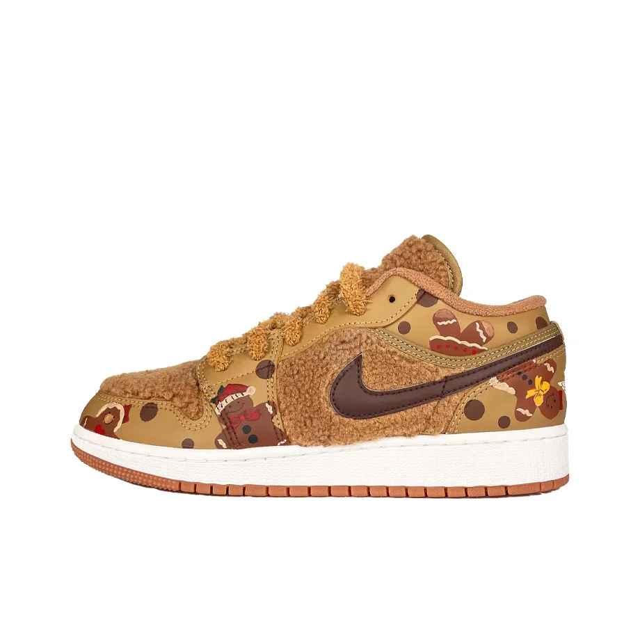 [Custom Gingerbread Bear] Jordan Air Jordan 1 Low Top Unisex Skateboarding Shoes