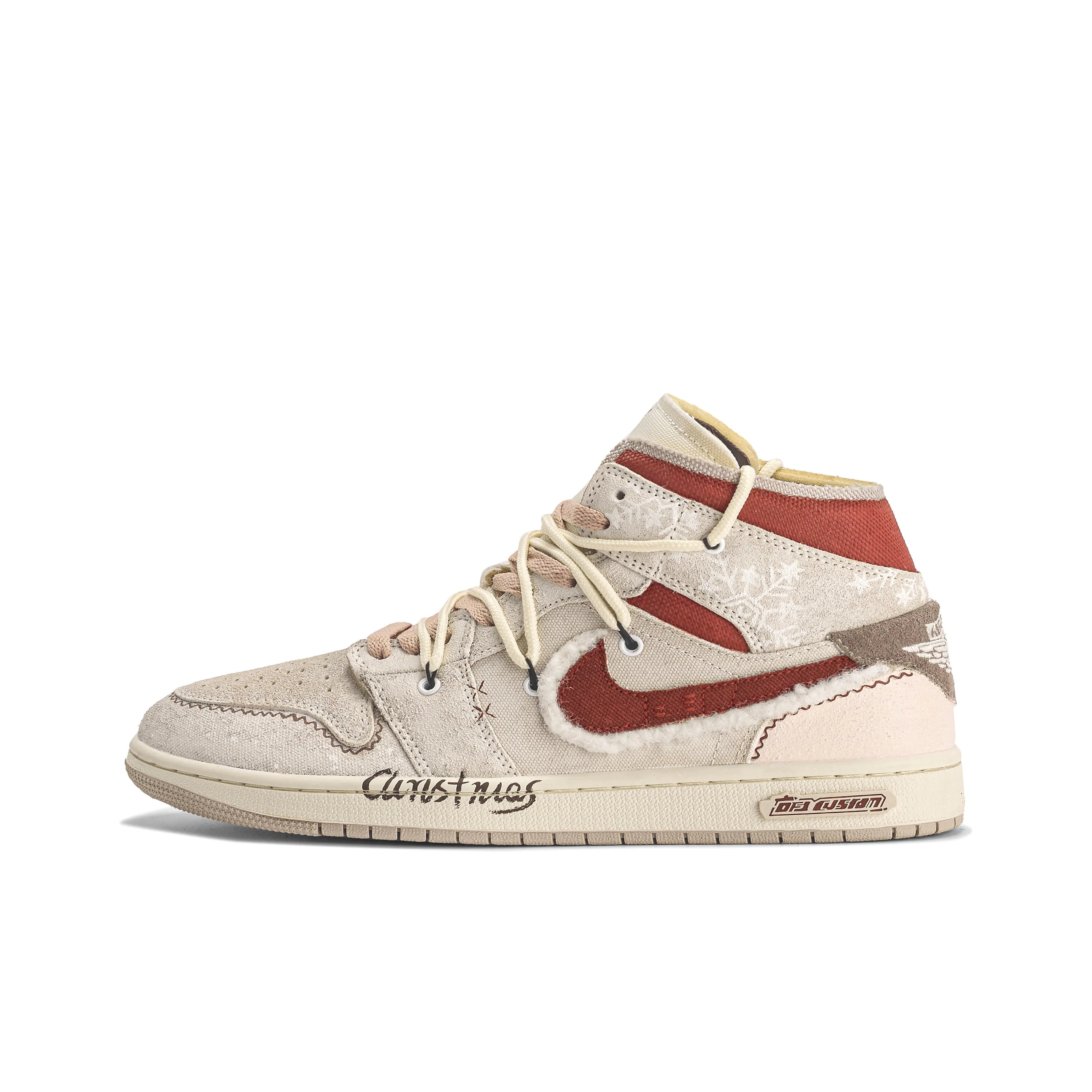 [Custom Midnight Snowfall] Air Jordan 1 Mid Top Skateboarding Men‘s Shoes Brown