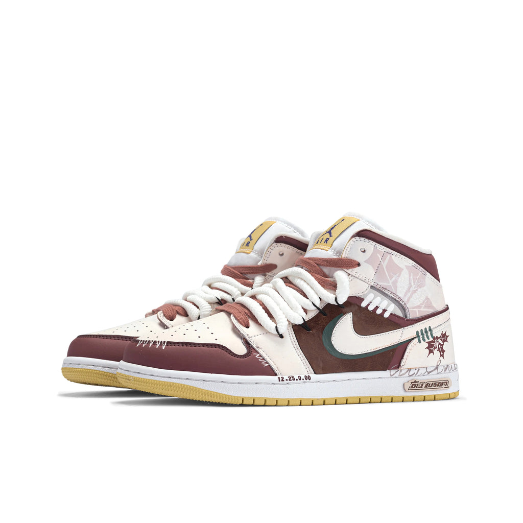 [Custom Winter Wish] Air Jordan 1 Mid - Top Skateboarding Shoes Unisex
