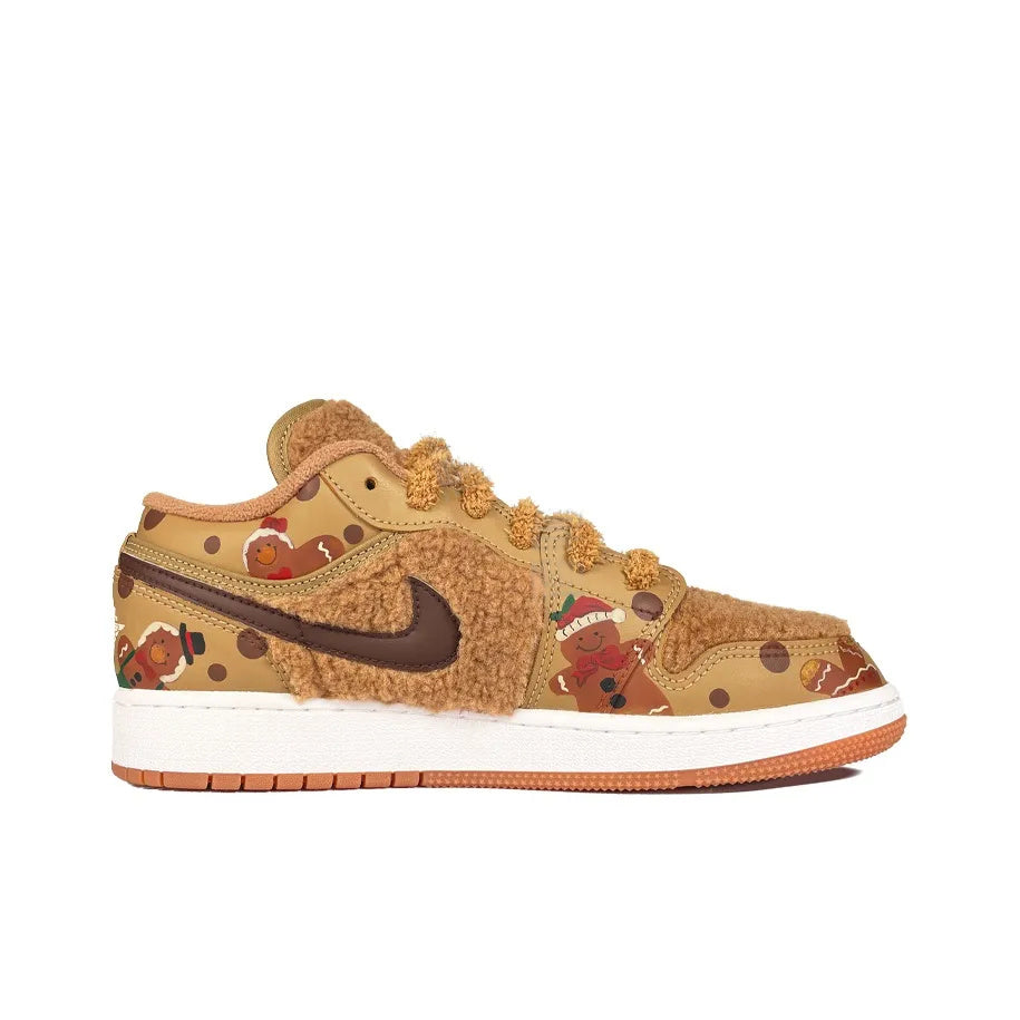 [Custom Gingerbread Bear] Jordan Air Jordan 1 Low Top Unisex Skateboarding Shoes