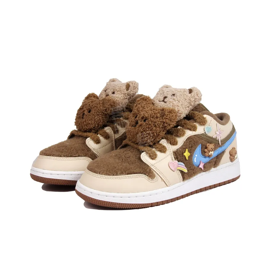 [Custom Adorable Bear] Jordan Air Jordan 1 Low Top Unisex Skateboarding Shoes