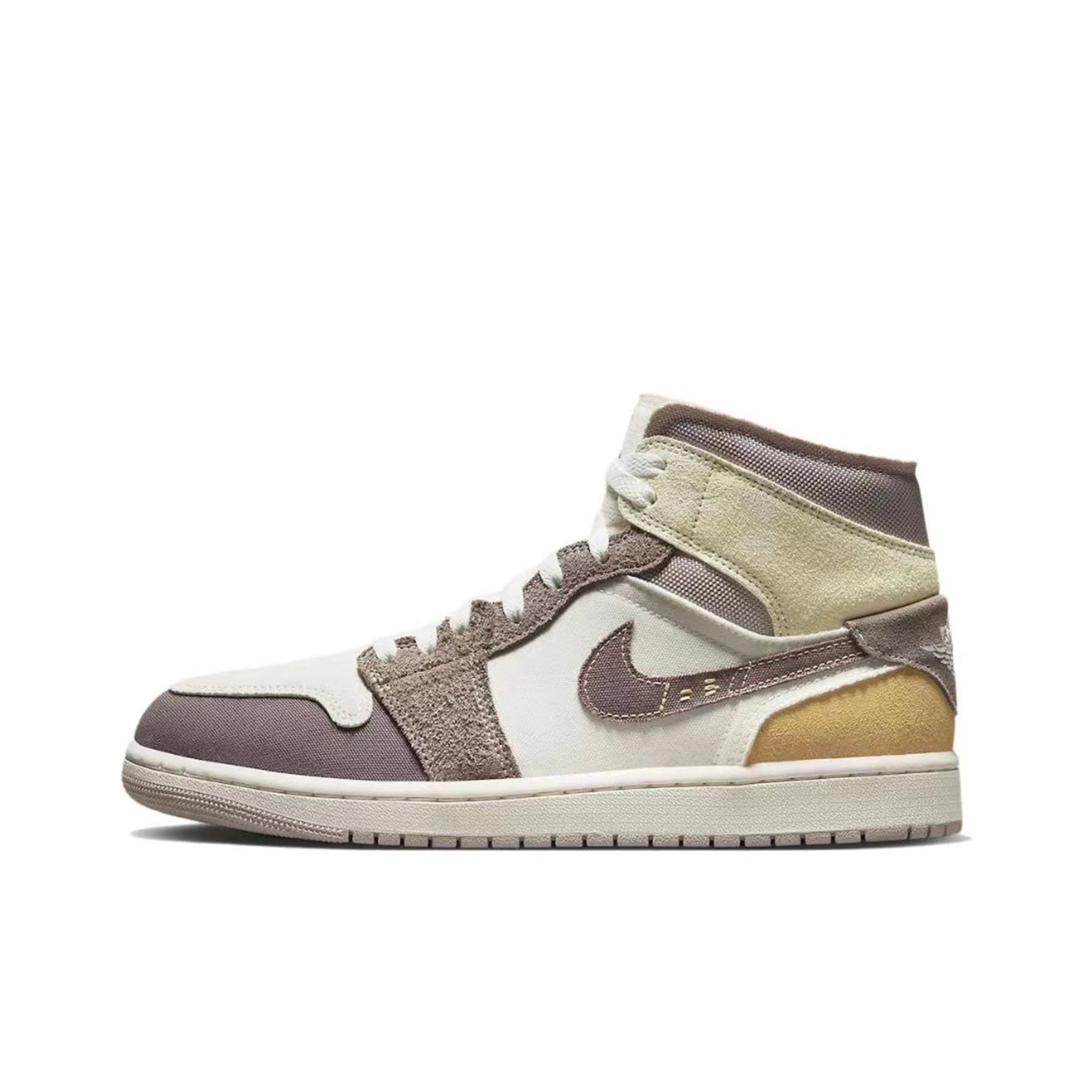 [Custom Midnight Snowfall] Air Jordan 1 Mid Top Skateboarding Men‘s Shoes Brown