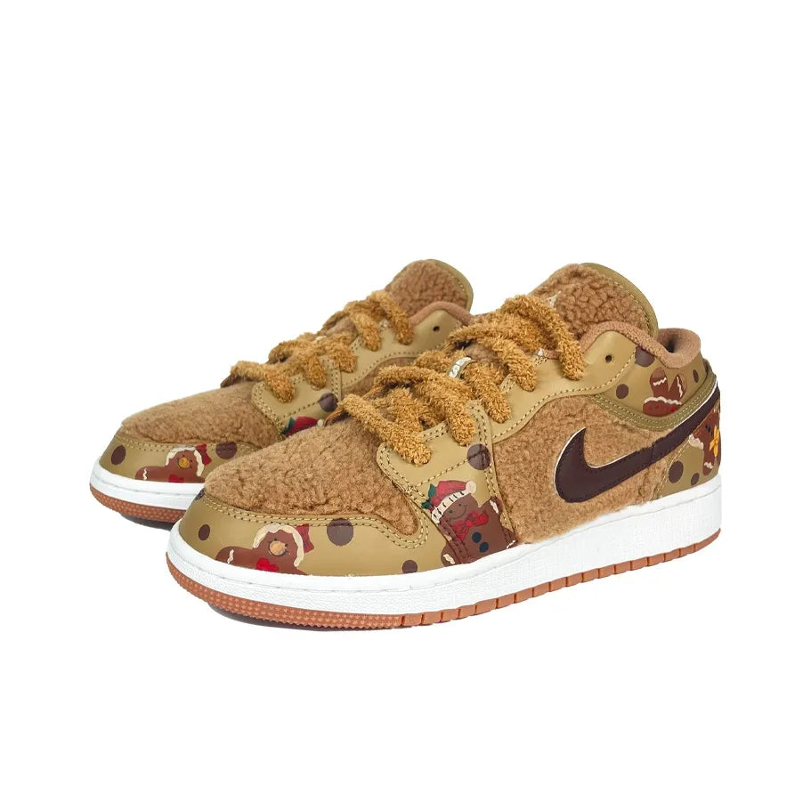 [Custom Gingerbread Bear] Jordan Air Jordan 1 Low Top Unisex Skateboarding Shoes