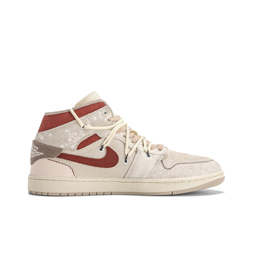 [Custom Midnight Snowfall] Air Jordan 1 Mid Top Skateboarding Men‘s Shoes Brown